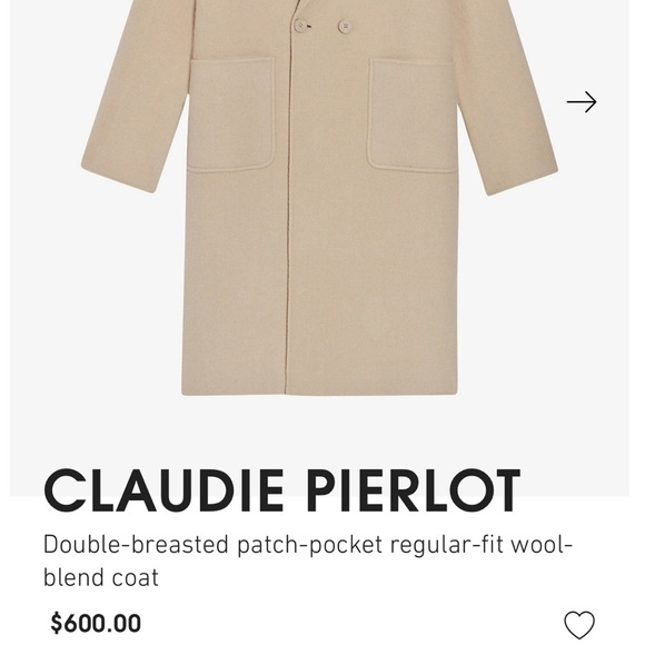 ⛄️CLAUDIE PIERLOT double-breasted patch pocket long wool blend coat NWOT - Picture 15 of 15